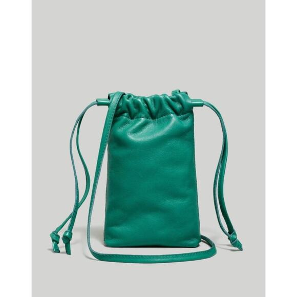 Madewell Piazza Bucket Jade Green Genuine Leather Drawstring Crossbody Bag - Picture 1 of 12
